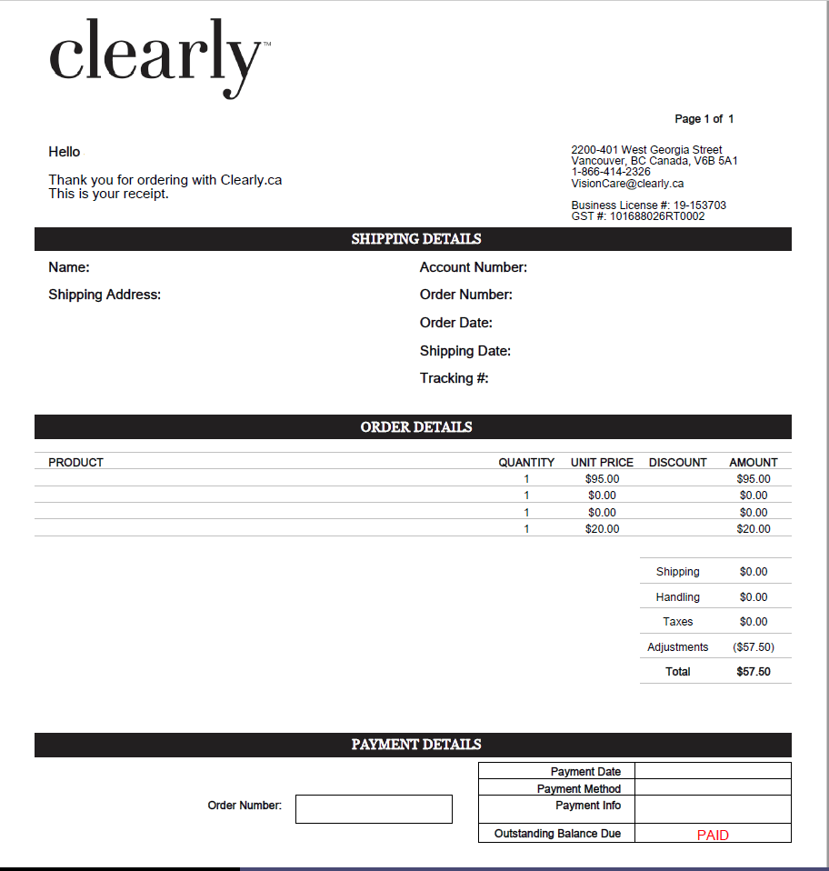 receipt to claim vision insurance