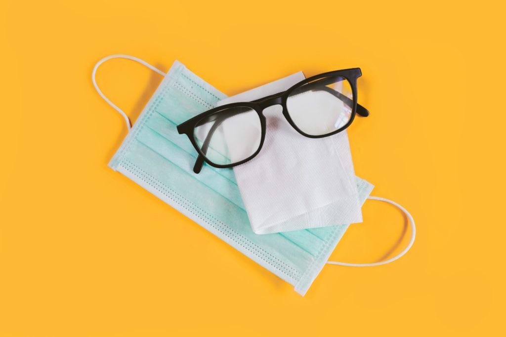 defog glasses with a tissue and mask