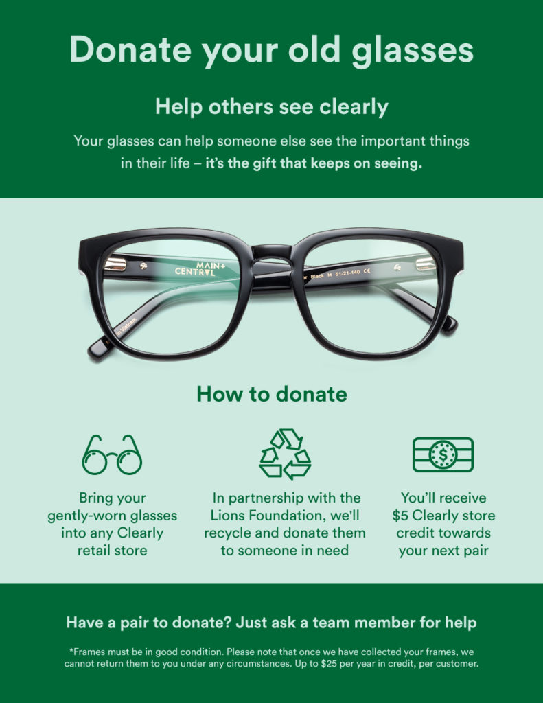 donate eyeglasses at Clearly