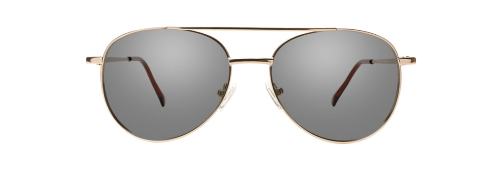 Gold aviator sunglasses with grey tinted lenses