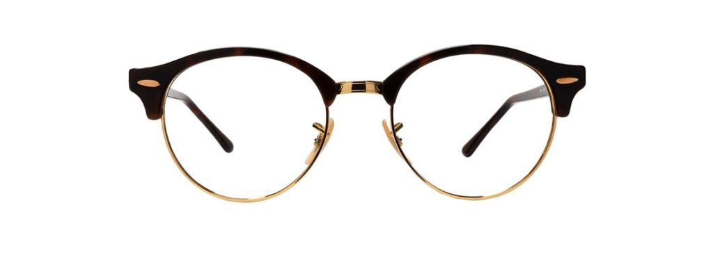Brown and gold Ray-Ban Clubround semi-rimless browline glasses frames