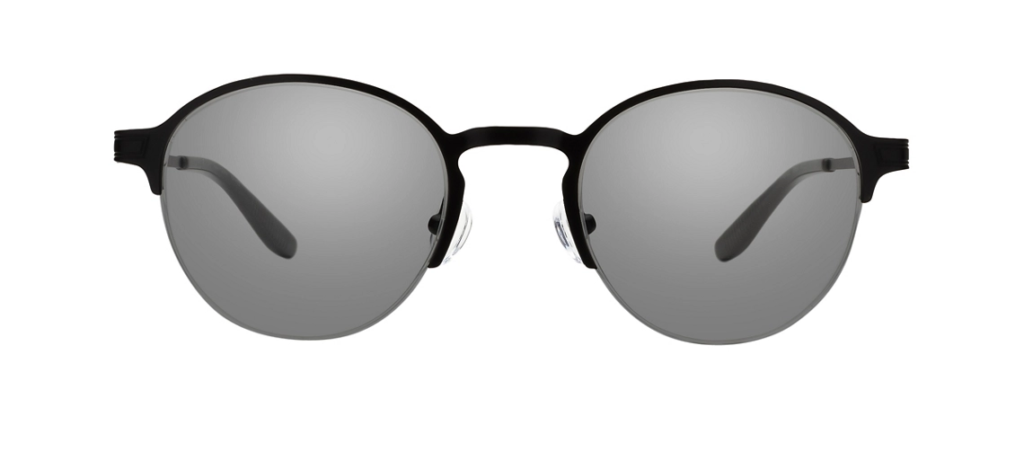 Round semi-rimless browline black sunglasses with grey tinted lenses