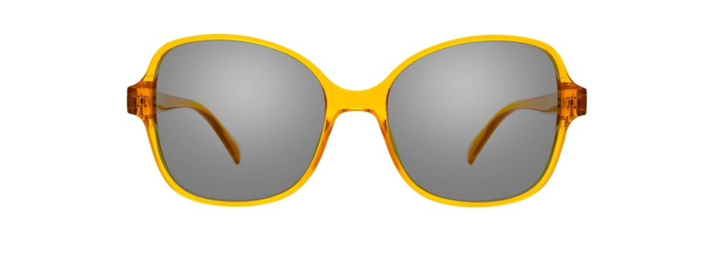 Oversized yellow eco-friendly sustainable sunglasses with grey tinted lenses