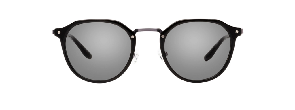 Round black sunglasses with grey tinted lenses