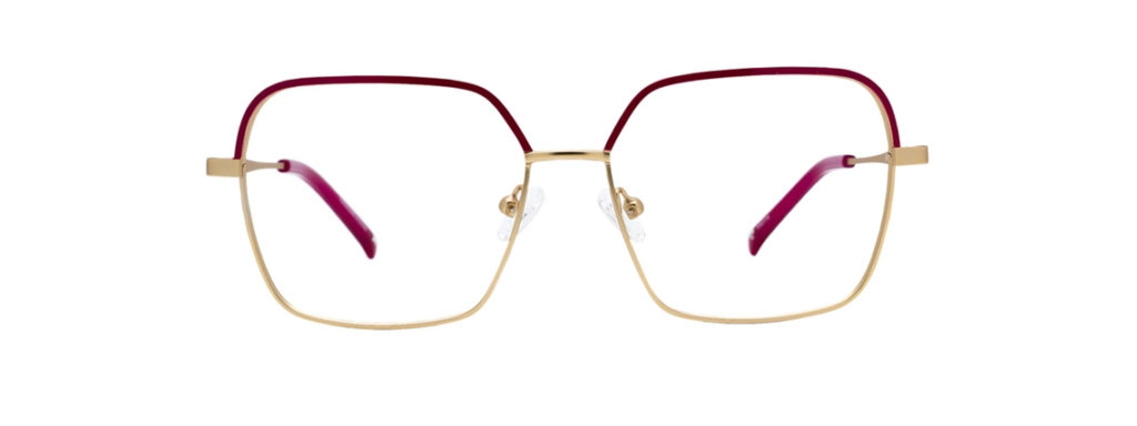 a pair of pink and gold metal frame glasses with nosepads