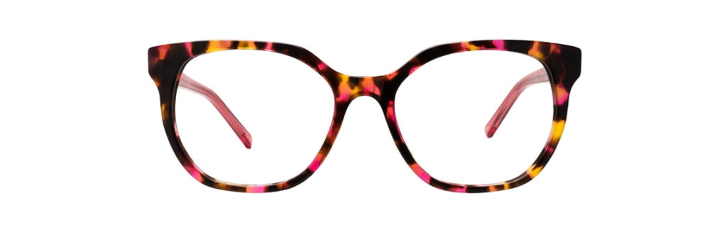 pink and yellow tortoiseshell glasses frames