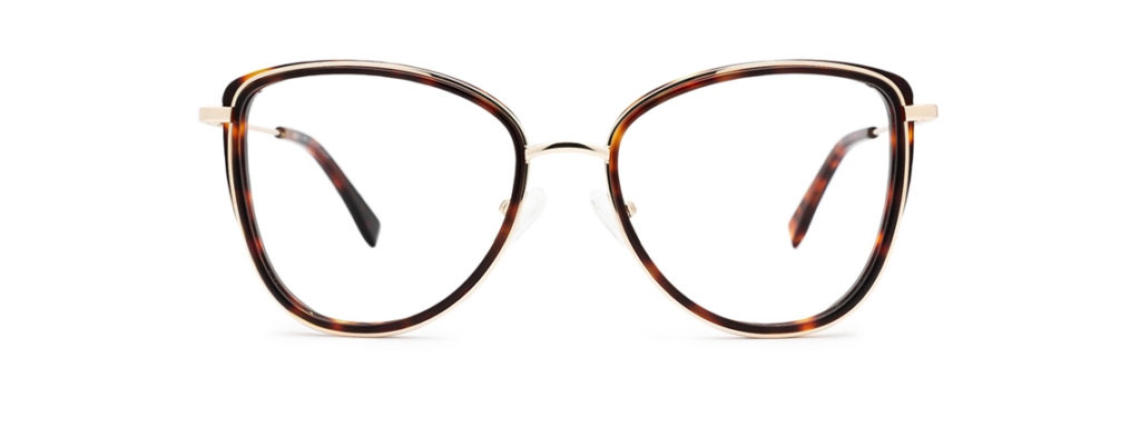 oversized tortoiseshell glasses frames with gold metal accents
