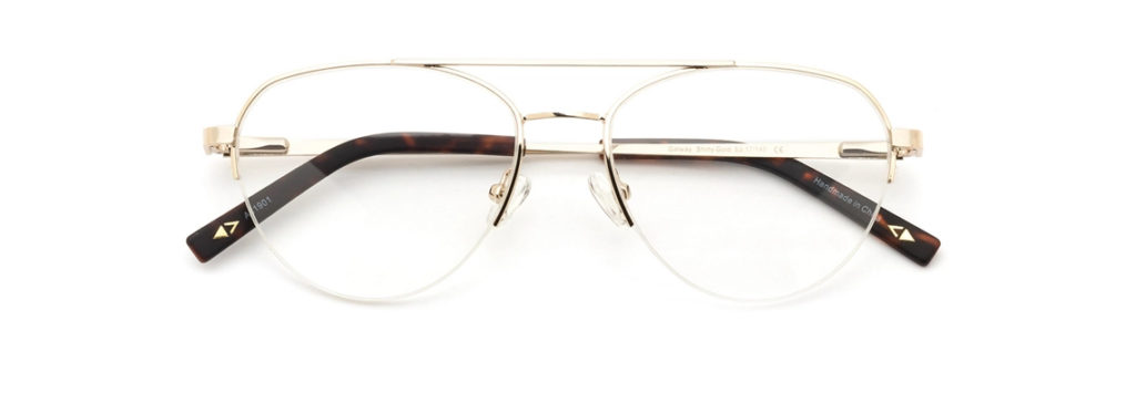 semi-rimless gold metal glasses frames with tortoiseshell arms