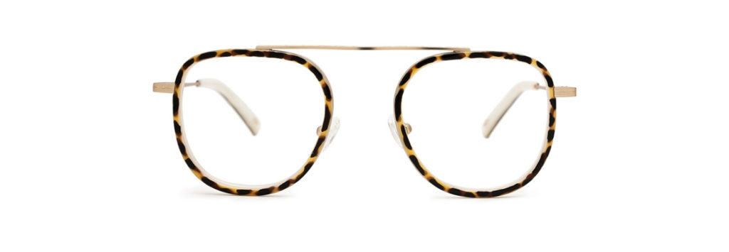 pair of wire frame tortoiseshell aviator glasses with gold metal accents