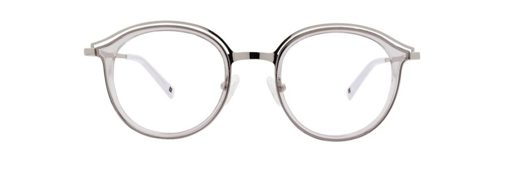 clear frame glasses with metal accent